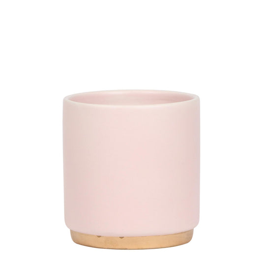 Kolibri Home | Gold foot pink bloempot - Roze keramieken sierpot met gouden rand - Ø9cm